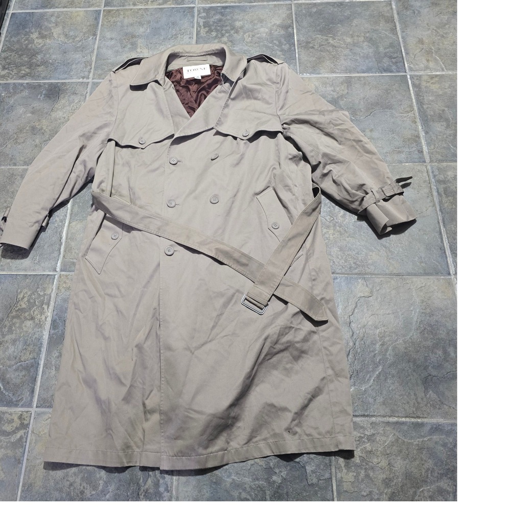 Towne by London Fog Trench Coat Mens 48R Taupe Double Breasted Faux Fur Liner